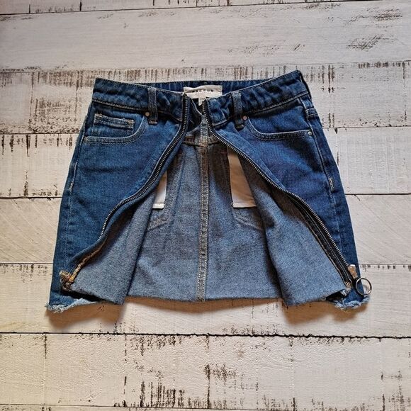 PACSUN O-Ring Zipper Front Denim Miniskirt Blue 23 - Picture 2 of 6